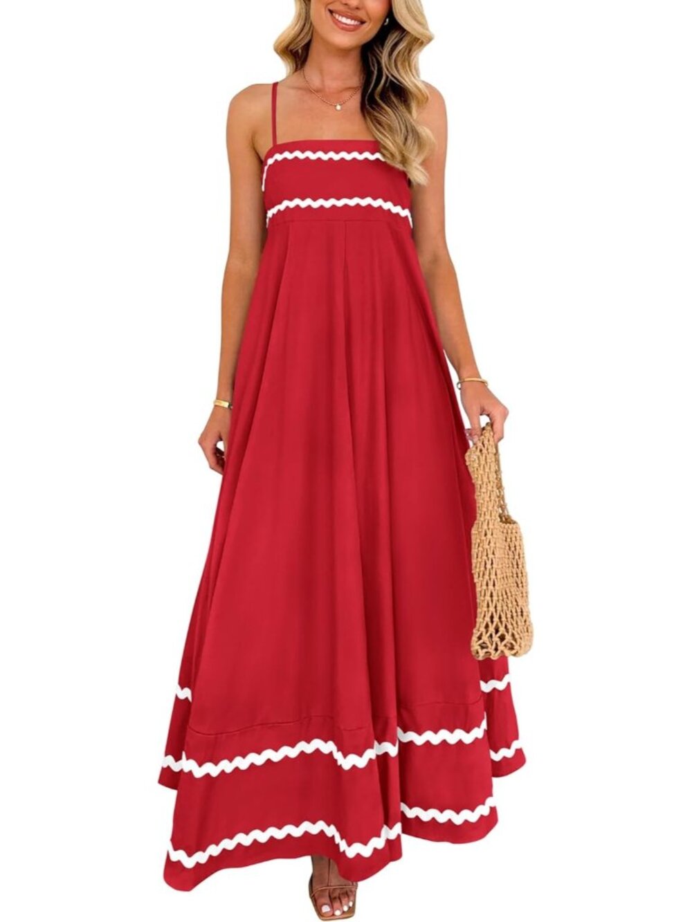 Women's Wine Red Summer Maxi Dress Casual Sleeveless Spaghetti Strap Dress
